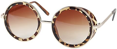 Iggy Vintage Goth Style Retro Round Leopard Steampunk Sunglasses Matching Side Cups