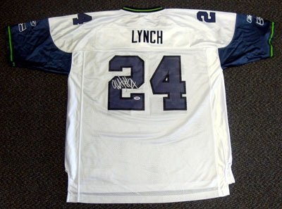Marshawn Lynch Autographed/Hand Signed Seattle Seahawks White Replica Jersey PSA/DNA