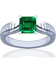18K White Gold Princess Cut Emerald Solitaire Ring