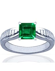 14K White Gold Princess Cut Emerald Solitaire Ring