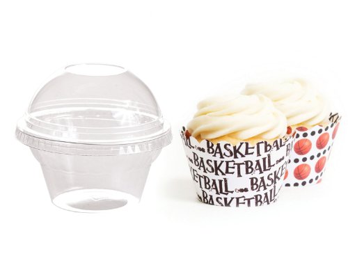 Dress My Cupcake Favor Dome Containers with Wrappers DIY Kit, Basketball Words, Set of 25