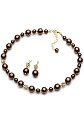 USABride Lustrous Simulated Pearl & Rhinestone Necklace & Earrings, Bridal Jewelry Set 1360