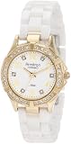Armitron Women's 75/4032WTGP White Ceramic Gold-Tone Crystal Accented Bracelet Watch