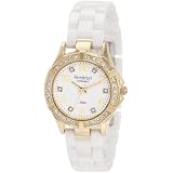 Armitron Women's 75/4032WTGP White Ceramic Gold-Tone Crystal Accented Bracelet Watch