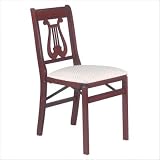 Music Back Wood Folding Chair with Upholstered Seat in Cherry (Set of 2)