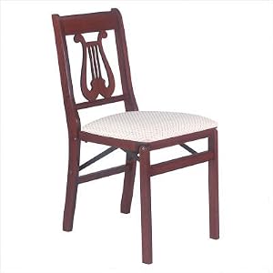 Music Back Wood Folding Chair with Upholstered Seat in Cherry (Set of 2) by