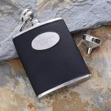 Personalized Black Leather Pocket Flask For Men