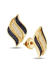 10K Yellow Gold Round Brilliant Cut Black and White Diamond - Milgrain Channel Set Studs Earrings with Secure Screw Back Closure - (1/4 cttw.)