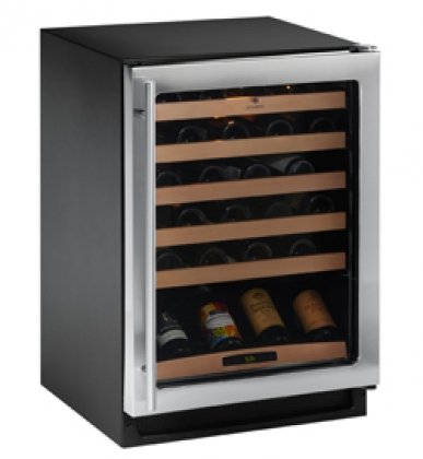 Wine Captain Wine Cooler with Capacity Up to 48 Bottles Full Extension Slide Out Wine Racks Adjustable On/Off Interior Light and Contemporary Black Toe Kick Grille