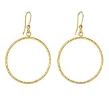 14k Yellow Gold Diamond-Cut Round Hoop Earrings with Shepherd's Hook