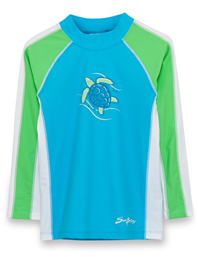 SunBusters Girls L/S Rash Guard(UPF 50+), Blueberry/Lime, 6/7 yrs