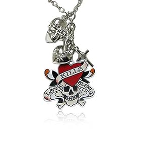 Tattoo Necklace Golden Rose of Love Skull Charm Fashion Jewelry