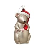 Santa Candycane Grey Glass Mouse Christmas Ornament