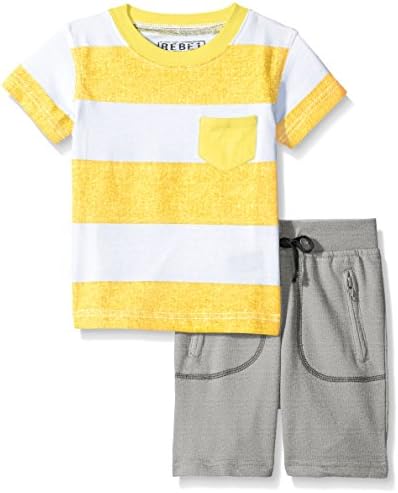Rebe1 Boys' 2 Piece Set Striped Pocket T- Shirt with French Terry Short