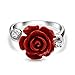 Bling Jewelry CZ Accent Flower Fashion Red carved Rose Statement Ring For Women For Teen .925 Sterling Silver