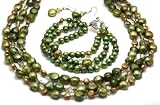 Pearl Necklaces 3 Strands Colored Natural Set necklace earrings and bracelet