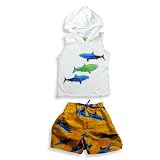 Plaid Fish - Toddler Boys 2 Piece Swim Set, White, Orange, Blue