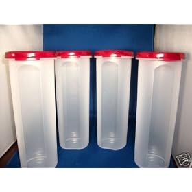 Tupperware Modular Mates Round 4 Set 4 Red Lids by Tupperware