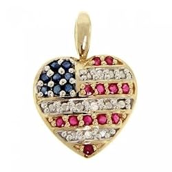 Heart American Flag Pendant w/ Ruby Diamond & Sapphire Gems