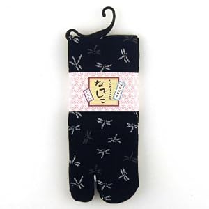 Women's Dragonfly Tabi Fashion Midcalf Socks with 7 inch cuff, Black