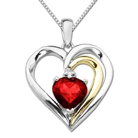 S&G Sterling Silver and 14k Gold Ruby Heart Pendant Necklace, 18 by 