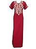 Red Kaftan Foral Embroidred Caftan Cotton Loungerwear Dress Size Medium, Love Gift