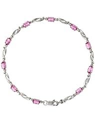 10k White Gold Swirl Tennis Bracelet w/ 0.05 Carat Brilliant Cut Diamonds & 2.50 Carats Oval Cut Pink Topaz Stones, 1/8 in. (3mm) wide