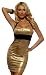 Metallic Gold & Black Halter Club Party Night Ruched Sexy Mini Dress , Small