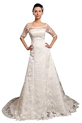 A-line Lace Off the Shoulder Natural   Waistline Floor Length  Dress with a Chapel Train 