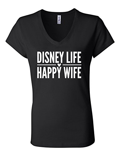 Disney Life Happy Wife 6005 Womens Premium V-Neck T-Shirt Humorous T Black XX-Large