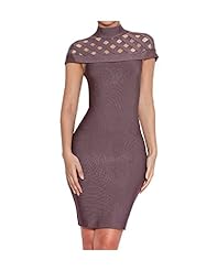 Fitted High-Neck Nylon/Rayon/Spandex Spring Summer Bandage Dress/Bodycon Dress/Midi Dress 