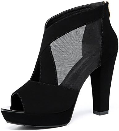 Fanshionable Dunhu Women's X-strap Mesh Patent PU Highheels
