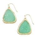 Matte Gold Plated Fashion Dangle Earrings for Women with Light Green Stone in Center