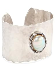 Jordan Alexander "Slice" Silver and Exterior White Pearl Slice and Diamond Cuff Bracelet