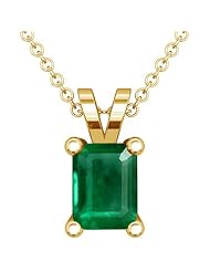18K Yellow Gold Emerald Cut Emerald Solitaire Pendant