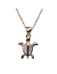 Pink Opal Turtle Necklace Pendant with Rose Gold Finish and Chain