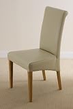 Scroll Back Leather Dining Chair with oak legs (Cream)