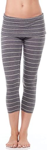 Saint Grace Charcoal Fold Over Crop Legging-Charcoal/Cream Stripe-Extra Small (XS) Charcoal/Cream Stripe