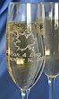 Toasting Flute - Engraved Glass with Autumn Leaf