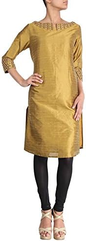Archana Rane designer wear gold tone silk tunic uplifted by zardosi work by Kimaya