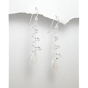 Mother of Pearl Shell Inlay Sterling Silver Spiral Dangle Earrings