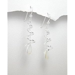 Mother of Pearl Shell Inlay Sterling Silver Spiral Dangle Earrings