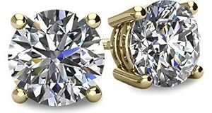 0.40tcw 14 Karat Yellow Gold Screwback Round Brilliant Cut Diamond Earrings