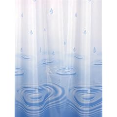 TEXTIL DUSCHVORHANG WEISS BLAU TROPFEN 240x200 INKL. QUALIT�TSRINGE