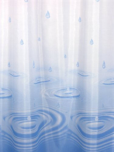 TEXTIL DUSCHVORHANG WEISS BLAU TROPFEN 240x200 INKL. QUALITÄTSRINGE