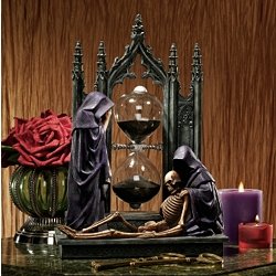 grim reaper end of time hourglass with skeleton sculpture