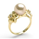 South Sea Golden Pearl Ring with Diamond in 14K Yellow Gold