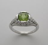 14K White Gold Peridot and Diamond Ring Art Deco Style