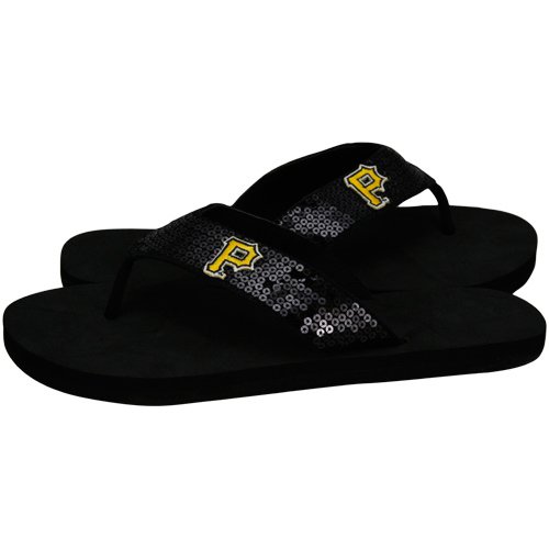 Pittsburgh Pirates Ladies Black Sequin Strap Flip Flops (9/10)