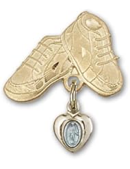Baby Badge with Blue Gold Plate over Sterling Silver Miraculous Charm and Gold Filled Baby Boots Pin